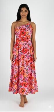 Sundae Muse Floral Halter Cut Out Back Midi Dress Pink Orange Womens Size 12